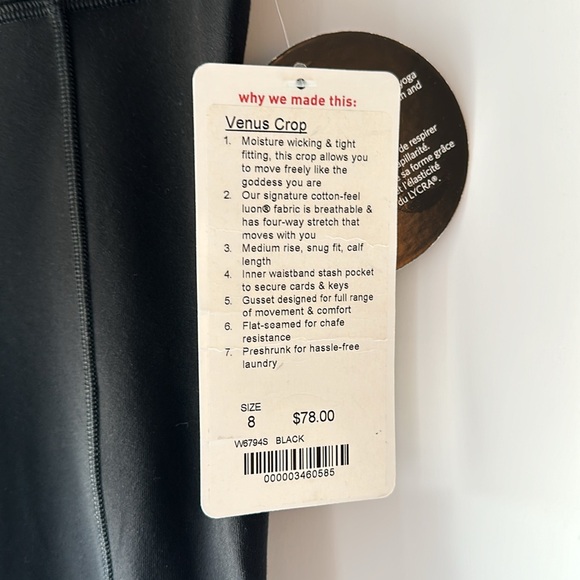 NEW WITH TAGS - Lululemon Venus Crop - Size 8 - Picture 2 of 10
